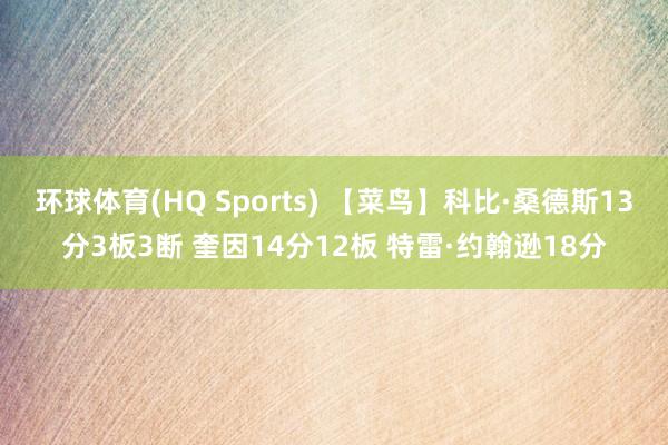 环球体育(HQ Sports) 【菜鸟】科比·桑德斯13分3板3断 奎因14分12板 特雷·约翰逊18分