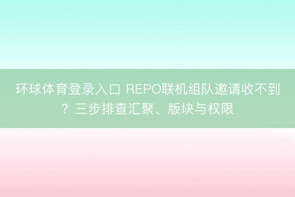 环球体育登录入口 REPO联机组队邀请收不到？三步排查汇聚、版块与权限