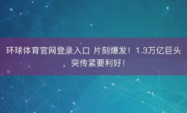 环球体育官网登录入口 片刻爆发！1.3万亿巨头，突传紧要利好！