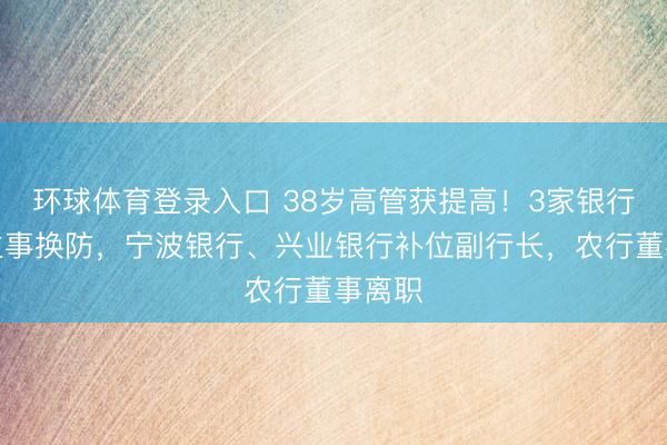 环球体育登录入口 38岁高管获提高！3家银行东谈主事换防，宁波银行、兴业银行补位副行长，农行董事离职