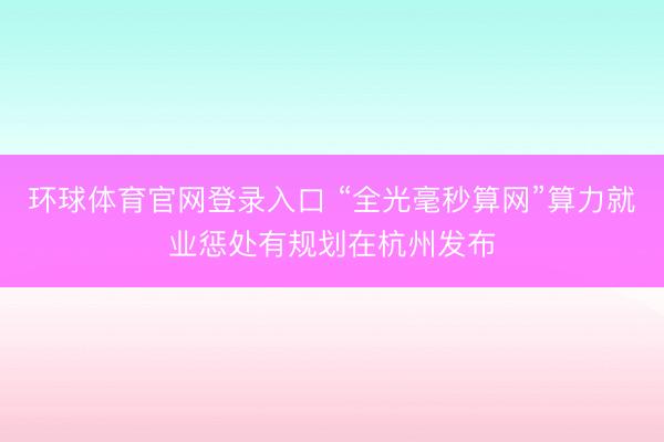 环球体育官网登录入口 “全光毫秒算网”算力就业惩处有规划在杭州发布