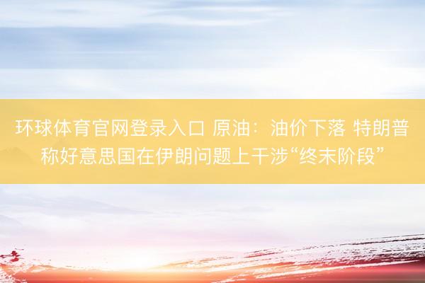 环球体育官网登录入口 原油：油价下落 特朗普称好意思国在伊朗问题上干涉“终末阶段”