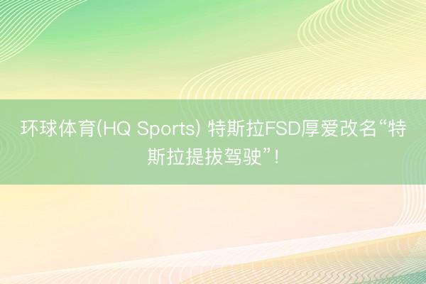 环球体育(HQ Sports) 特斯拉FSD厚爱改名“特斯拉提拔驾驶”！
