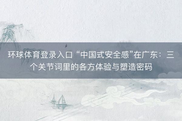 环球体育登录入口 “中国式安全感”在广东:三个关节词里的各方体验与塑造密码